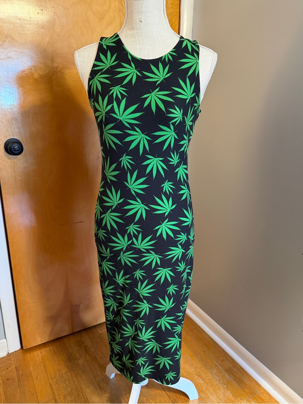 Yelete Black Maxi Dress with Green Leaf Print